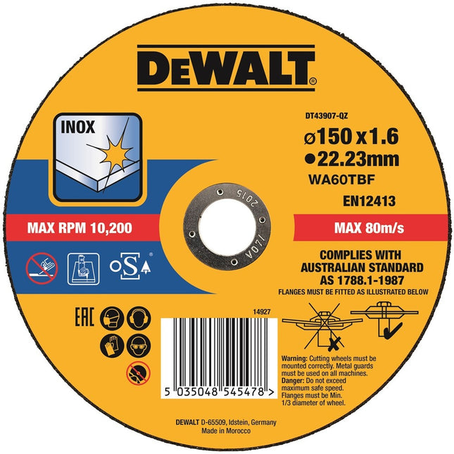 DeWalt Doorslijpschijf INOX 150x1.6x22,2mm - DT43907-QZ