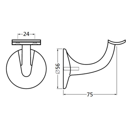 Hermeta Leuninghouder 75mm Rond M8 Zwart - 3506-70