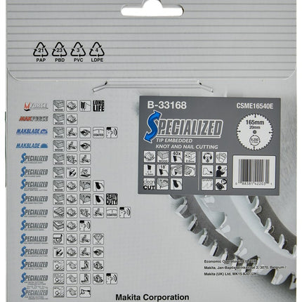 Makita Zaagblad Hout 165X20X2,0 40T 18G - B-33168