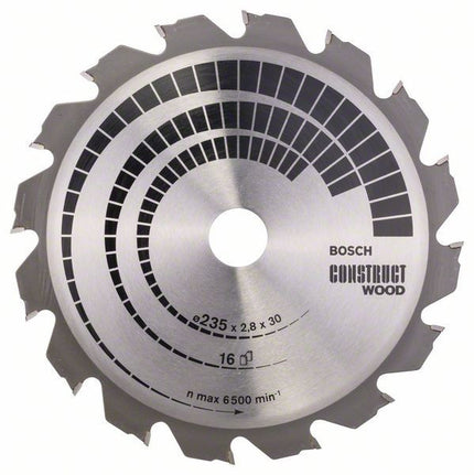 Bosch Cirkelzaagblad Construct Wood, 235 X 30/25 X 2,8 mm, 16T - 2608640636