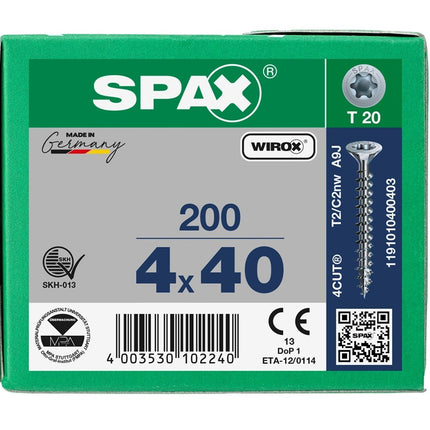 SPAX Spaanplaatschroef WIROX 4x40mm T20 200st - 1191010400403