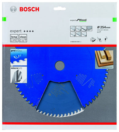 Bosch Cirkelzaagblad Wood, 254 X 30 X 2,6/1,8 mm 80T - 2608644343