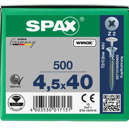 SPAX Spaanplaatschroef WIROX 4.5x40mm Z2 500st - 0271010450405