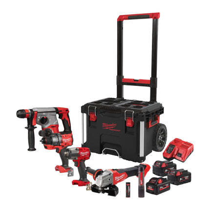 Milwaukee M18 FPP4D-555T Powerpack met 4 machines en lamp - 18V 2x5.0/1x5.5Ah - in Packout Trolley - 4933492520