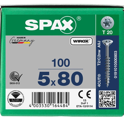 SPAX Spaanplaatschroef WIROX 5x80mm T20 100st - 0191010500803