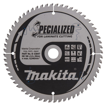 Makita Zaagblad Gemelamineerd 190X20X2mm 60T 5G