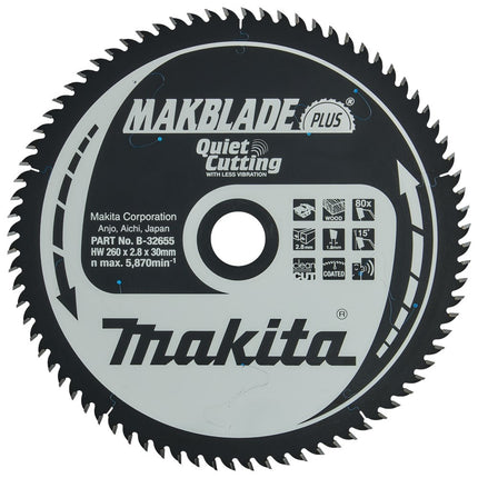 Makita Zaagblad Hout 260x30x2.8mm 80T 15G - B-32655