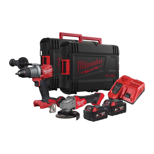 Milwaukee M18 FPP2AB2-502X Combiset FPD3 Slagboor en FSAG125X Haakse Slijper - 5.0Ah 18V in HD Box - 4933479540