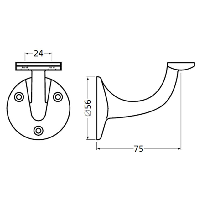 Hermeta Leuninghouder 75mm Vlak Zwart- 3507-70