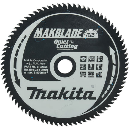 Makita Zaagblad Hout 260x30x2.8mm 80T 15G - B-32655