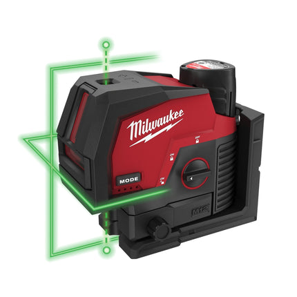 Milwaukee M12 CLLP-301C Groene Kruislijnlaser/Loodlaser - 1x3Ah 12V