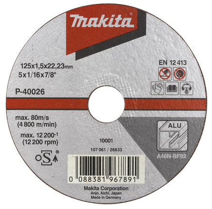 Makita Doorslijpschijf 125X22,23X1,0mm Aluminium - B-45331