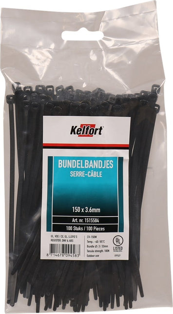 Kelfort Bundelbandjes 150x3,6mm Nylon Zwart - 1515584