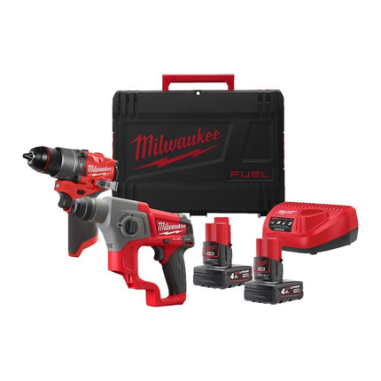 Milwaukee M12 FPP2F2-402X Combiset - FPD2 Slagboor en CH Boorhamer - 4.0Ah 12V in HD Box - 4933480590