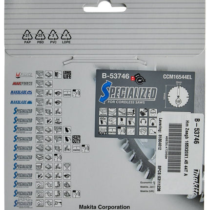 Makita Zaagblad Laminaat 165x20x1.45 44T 23G - B-53746