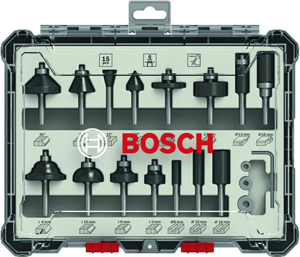 Bosch 15-Delige Gemengde Freesset 6mm - 2607017471