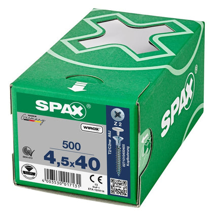 SPAX Spaanplaatschroef WIROX 4.5x40mm Z2 500st - 0271010450405