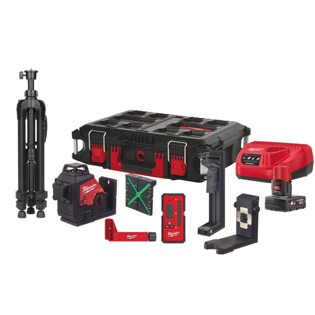 Milwaukee M12 3PLKIT-401P 3D Laser met 3 Groene 360° Lasercirkels - 1x4Ah 12V