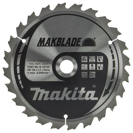 Makita Zaagblad Hout 190X20X2,2 24T 5G - B-32708