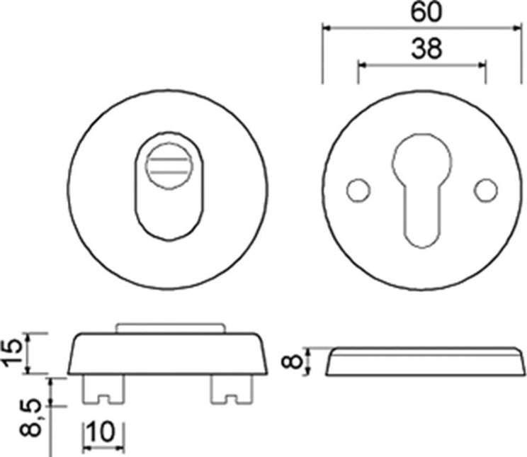 Oxloc Rozet rvs met kerntrekbeveiliging - Buitenrozet 15mm