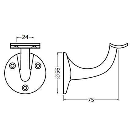 Hermeta Leuninghouder 75mm Rond Zwart - 3505-70