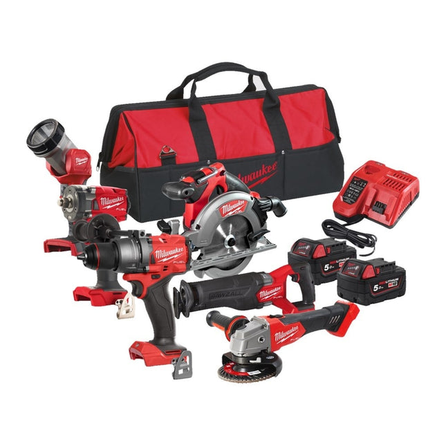 Milwaukee M18 FPP6F3-502B Powerpack met 6 machines - 2x5.0Ah 18V in Tas - 4933480875