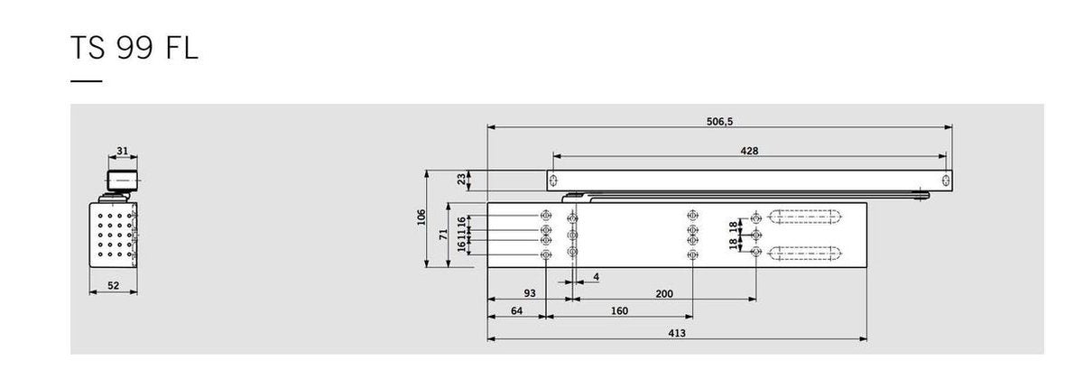 Dorma TS99FL EN2-5 Vrijloop glijarmdeurdranger kopmontage - 53330201