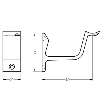 Hermeta Leuninghouder 76mm - Hol zadel opschroevend Nieuw Zilver - 3552-02