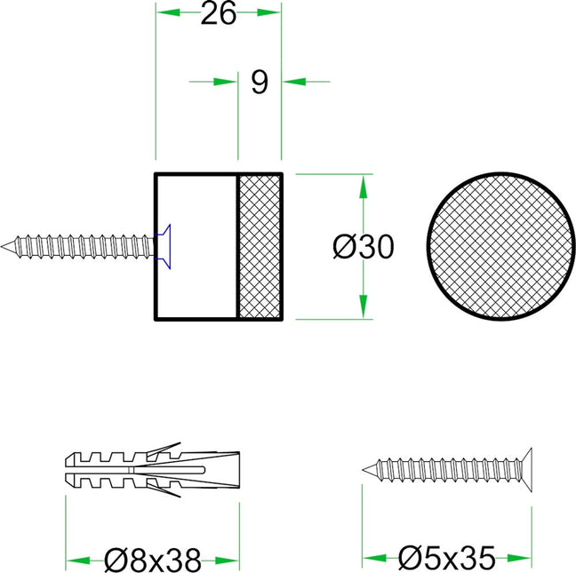 Oxloc Deurstopper RVS Zwart 30X26mm Wand - 1219645