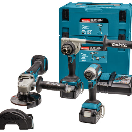 Makita DLX3155TJ 18 V Combiset boren, (slag)schroeven en slijpen