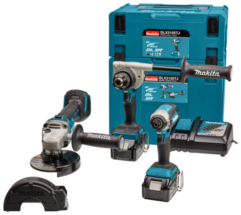 Makita DLX3155TJ 18 V Combiset boren, (slag)schroeven en slijpen