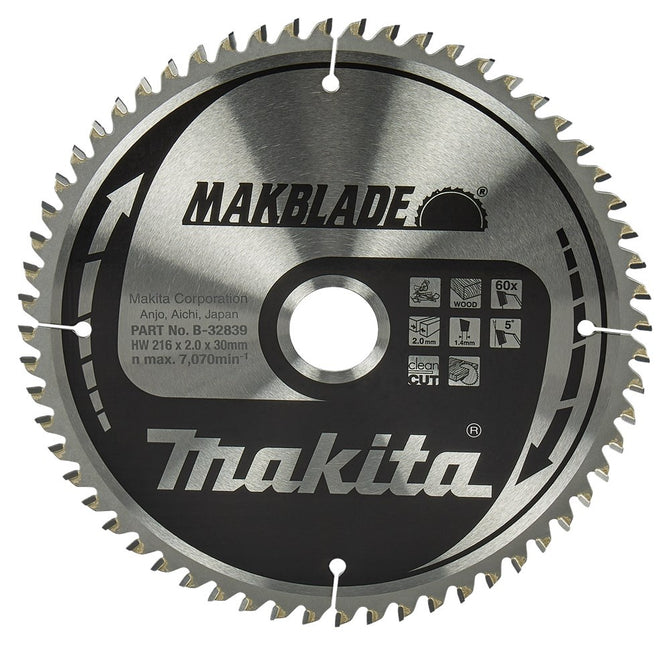 Makita Zaagblad Hout 216x30x2.1mm 60T 5G - B-32839