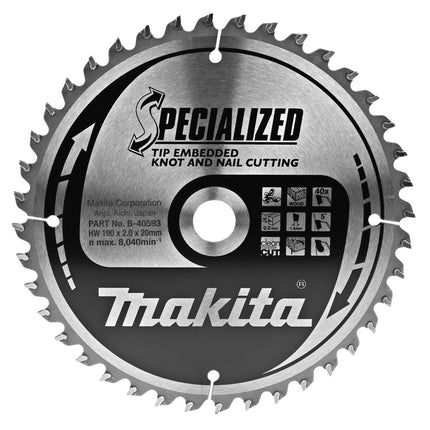 Makita Zaagblad Tipe 190X20X2,2 40T 5G - B-40593