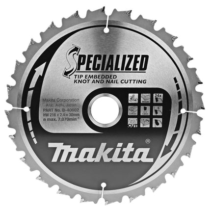 Makita Zaagblad Tipe 216X30X2,2 24T 5G - B-40602