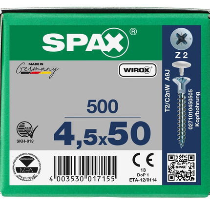 SPAX Spaanplaatschroef WIROX 4.5x50mm Z2 500st - 0271010450505