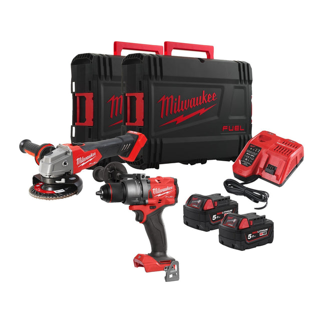 Milwaukee M18 FPP2E3-502X Powerpack met M18 FPD3 en M18 FSAG125X - 18V - 5.0Ah - in HD Box - 4933492516