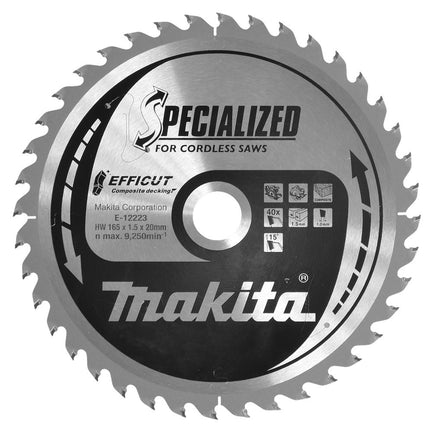 Makita Zaagblad Efficut WPC 165x20x1.5mm 40T 15G - E-12223