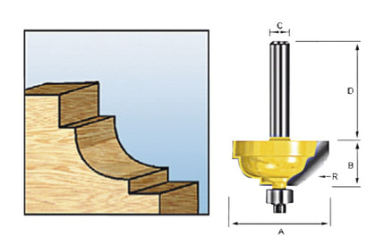 Makita Hollijstprofielfrees Met Kogellager R6,35 S8 - D-11673